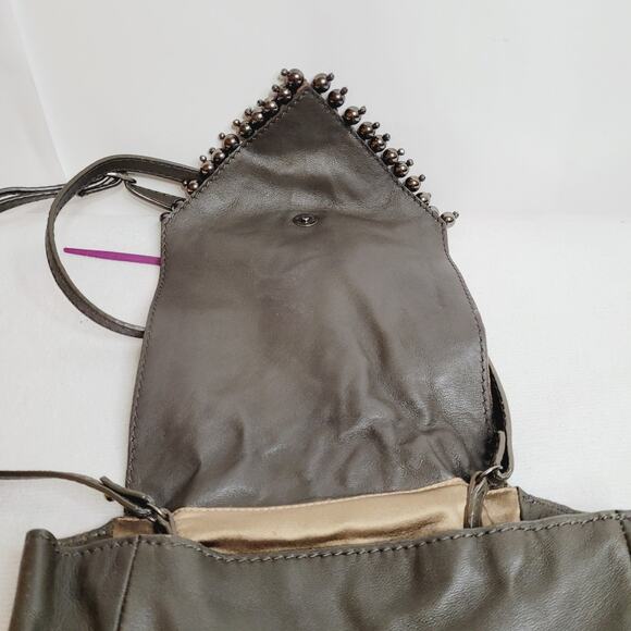 Hoss Intropia brown leather beaded and metal sequined cross body bag - Picture 4 of 16